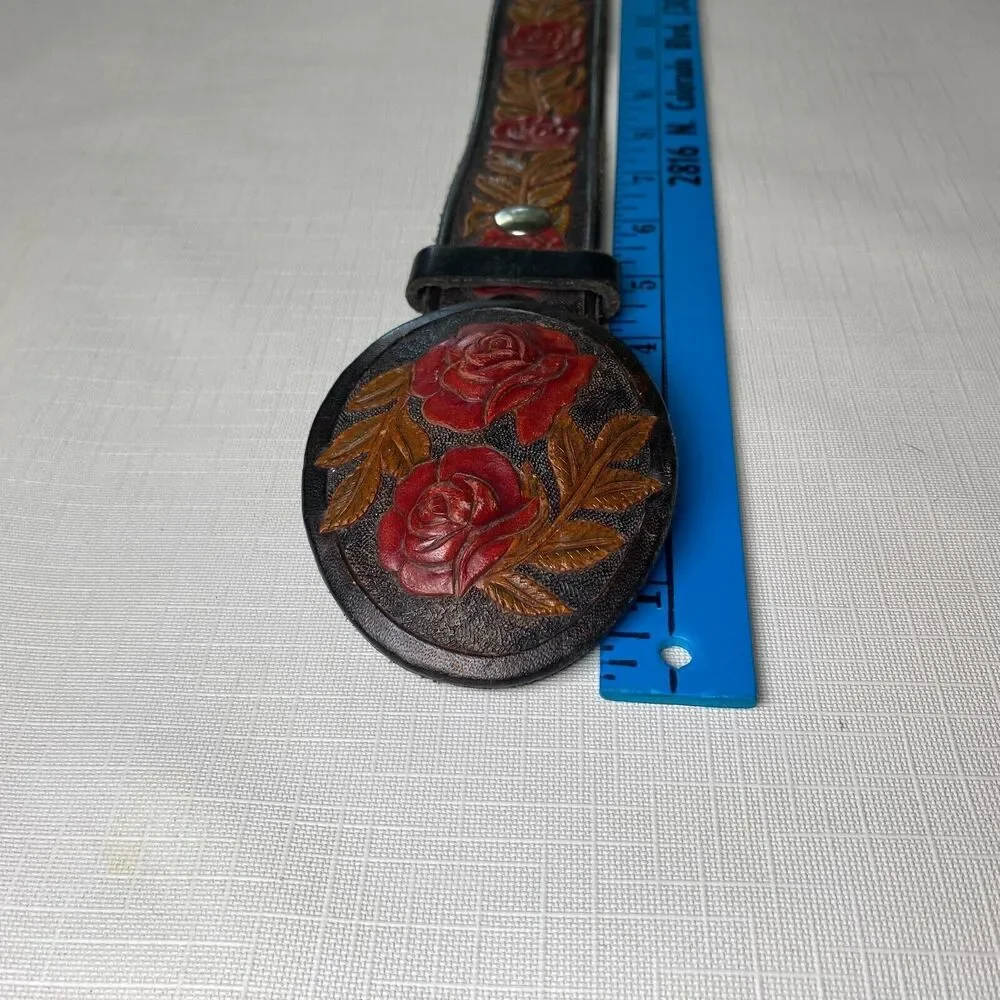 Hand Tooled LEATHER Western Belt "DEAN"! 3D Roses Personalized Handmade Sz 42 - Picture 14 of 16